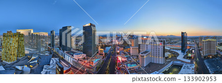Aerial Las Vegas Strip Downtown Nevada Skyline Panorama at Golden Hour Aerial Las Vegas Strip Downtown Nevada Skyline Panorama at Golden Hour 133902953