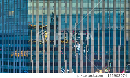 Modern Glass Facade Reflection Las Vegas Strip Lights Downtown Evening 133902974