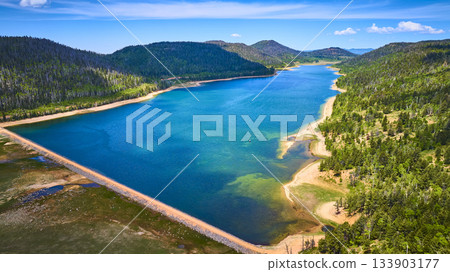 Aerial Pristine Mountain Lake Forest and Shoreline in Summer Utah 133903177
