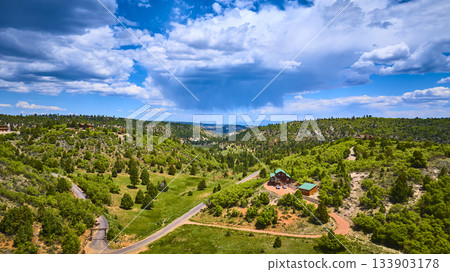 Aerial Dixie National Forest Cabin Scenic Storm Clouds and Forested Valley 133903178