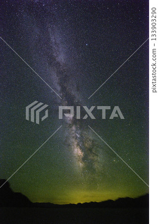 Milky Way Night Sky Over Badwater Basin with Distant Desert Silhouette Milky Way Night Sky Over Badwater Basin with Distant Desert Silhouette 133903290