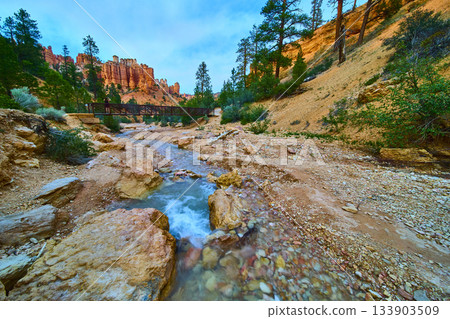 Bryce Canyon Stream Bridge and Hoodoos at Mossy Cave Trail Utah Landscape 133903509
