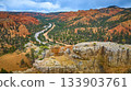 Aerial Red Canyon Scenic Road and Lone Tree in Utah Mountain Landscape 133903761