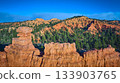 Red Canyon Hoodoos and Pine Forest Under Clear Blue Sky in Utah 133903765