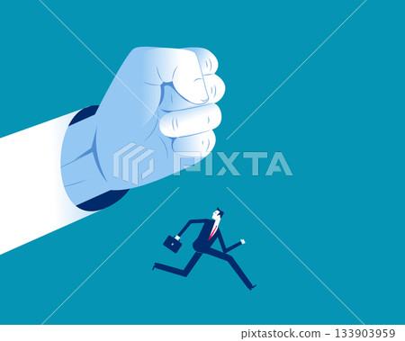 Autocracy. Boss fist on the businessman Autocracy. Boss fist on the businessman 133903959