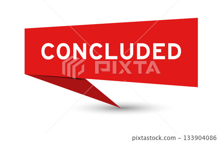Redcolor speech banner with word concluded on white background 133904086