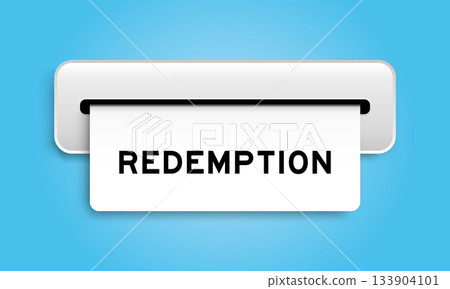 White coupon banner with word redemption from machine on blue color background 133904101