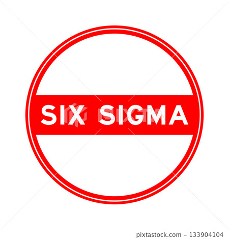 Red color round seal sticker in word six sigma on white background 133904104