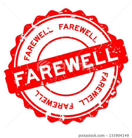 Grunge red farewell word round seal stamp on white background 133904149