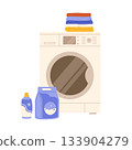 Washing machine and stack of clean colorful clothes. Flat vector isolated illustration 133904279