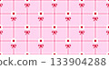 Pink plaid, gingham seamless pattern with white daisy flowers and red bows for decorative fabric or textile design 133904288