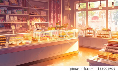 蛋糕店的地板上擺滿了精美的蛋糕。 蛋糕店的地板上擺滿了精美的蛋糕。 133904605
