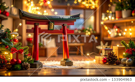 聖誕節夜晚,鳥居燈火通明。 聖誕節夜晚,鳥居燈火通明。 133904963