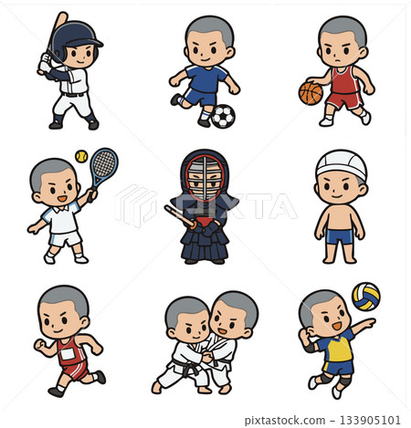 Illustration set of boys playing sports 133905101