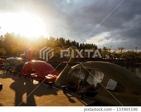 Swan boats and sunset 133905190