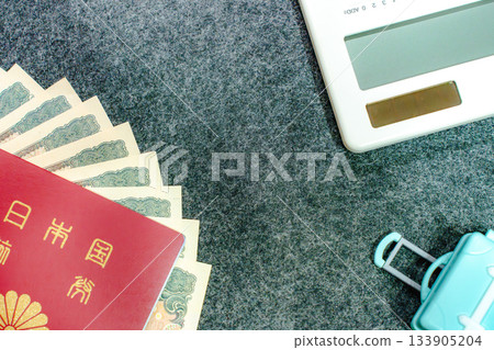 Travel image showing passport and money needed for travel preparation Travel image showing passport and money needed for travel preparation 133905204