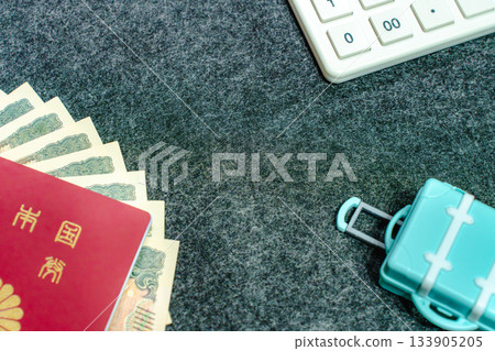Travel image showing passport and money needed for travel preparation 133905205