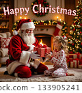Father Christmas with a Happy Girl 133905241