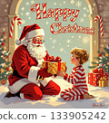 Father Christmas and Child with Gift 133905242