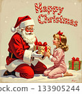 Father Christmas and Child with Gift 133905244