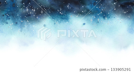 Watercolor star sky with sparkling dust and snowfall. Winter night wonderland washes texture. Festive Christmas, New Year background for greeting card. Hand drawn seamless border pattern illustration Watercolor star sky with sparkling dust and snowfall. Winter night wonderland washes texture. Festive Christmas, New Year background for greeting card. Hand drawn seamless border pattern illustration 133905291