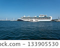 Diamond Princess moored at Osanbashi Pier in Yokohama and Marine Rouge departing from the Red Brick Warehouse 133905530