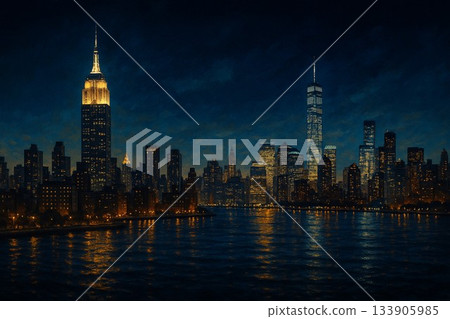 紐約摩天大樓的夜景，曼哈頓的夜景美不勝收。 133905985