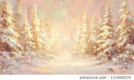 A fantasy snowy forest filled with soft light 133906079