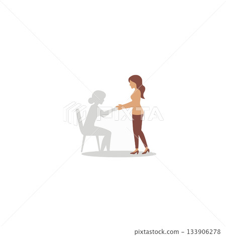 Supportive illustration depicting a woman offering assistance to a seated figure representing past 133906278