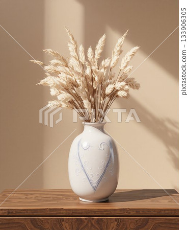 flower vase on wooden table flower vase on wooden table 133906305