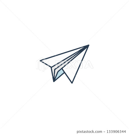 Stylized paper airplane icon conveys ideas about launching, freedom, aspiration and simple design 133906344