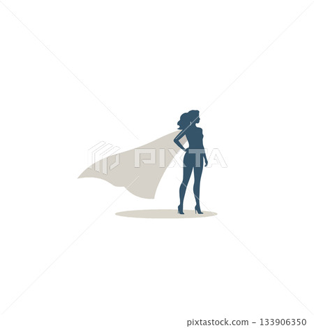 Empowered silhouette of a woman adorned with a flowing cape embodies strength independence and Empowered silhouette of a woman adorned with a flowing cape embodies strength independence and 133906350