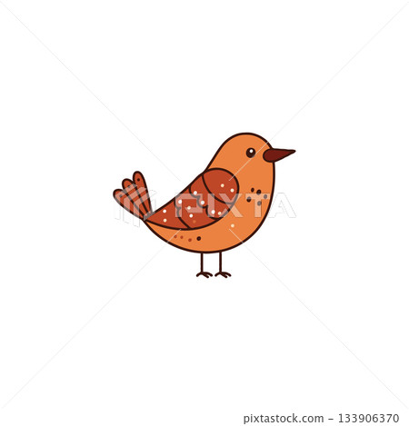 Delightful hand drawn bird illustration portraying a charming character on a plain background 133906370