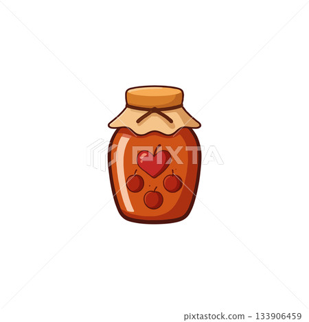 Charming homemade jam illustration depicting organic fruit preserve in a rustic jar with love and 133906459