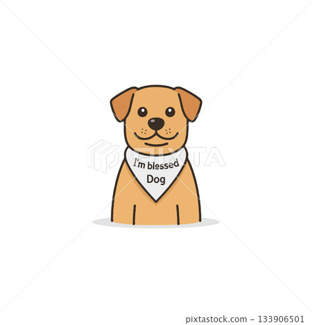 Adorable illustrated dog wearing a blessed bandana displaying message about gratitude and dog's 133906501