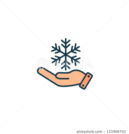 Elegant snowflake symbol cradled within gentle hand conveys winter's touch and delicate embrace of Elegant snowflake symbol cradled within gentle hand conveys winter's touch and delicate embrace of 133906702
