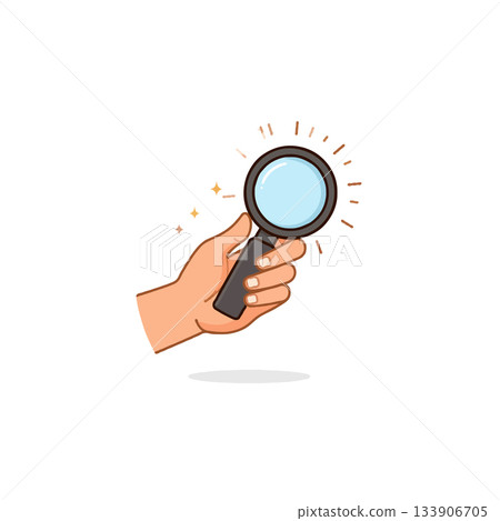Hand holding magnifying glass shines light concept of discovery and exploration of knowledge and Hand holding magnifying glass shines light concept of discovery and exploration of knowledge and 133906705