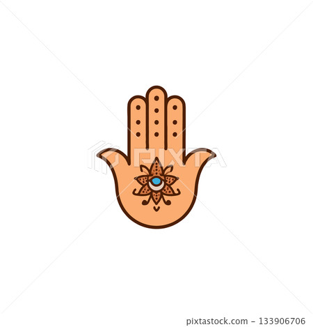 Symbolic hamsa hand illustration intricate design spiritual protection positive energy symbol 133906706