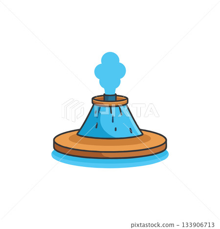 Stylized volcano eruption illustration showcases geological process with rising steam plume Stylized volcano eruption illustration showcases geological process with rising steam plume 133906713