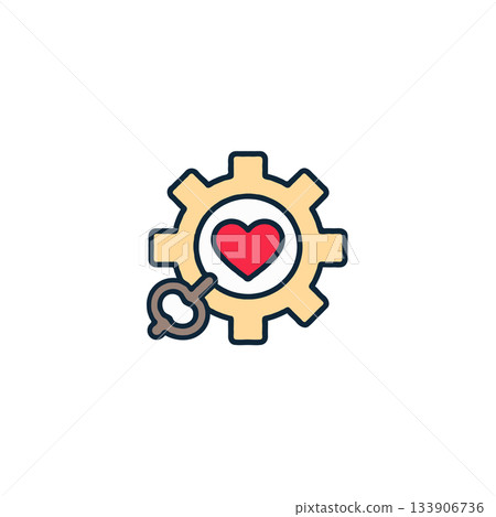 Heart shaped inside gear mechanism symbolizing care, mechanical processes, engineering, precision Heart shaped inside gear mechanism symbolizing care, mechanical processes, engineering, precision 133906736