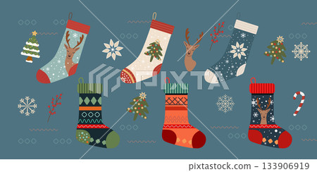 Christmas Festive Stockings Illustration Set Collection 133906919