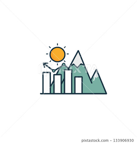Graphical depiction showcasing business growth against a backdrop of natural mountain peaks and 133906930