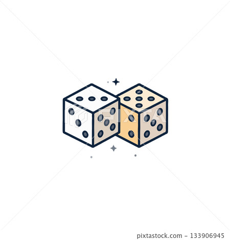 A minimalist depiction of two dice displaying different values, with subtle outlining, conveying a 133906945