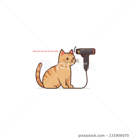 Ginger feline undergoing futuristic eye examination with advanced laser technology for improved 133906970