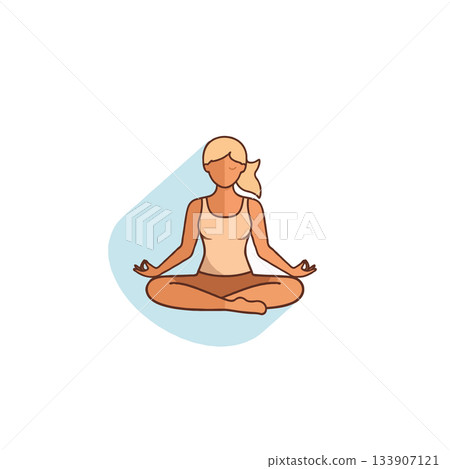 Blond woman in lotus position demonstrating inner peace and balance through mindful meditation 133907121
