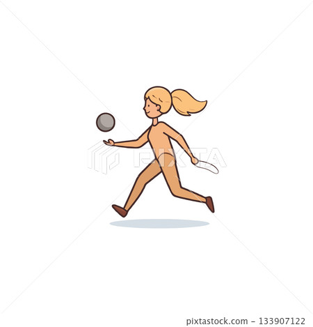 Illustrative depiction of a woman in motion preparing to throw a ball with determined focus and 133907122