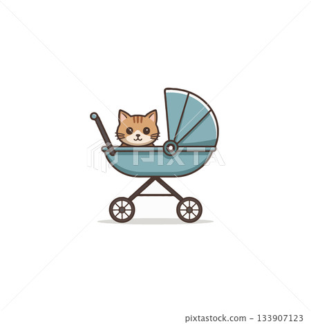 Cute feline friend relaxing in a stylish stroller adding a whimsical touch illustration of 133907123