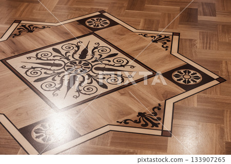 Wooden parquet made of different wood types. Architecture background 133907265