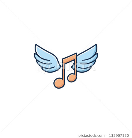 Whimsical musical note with angelic wings symbolizing creativity and freedom of expression through 133907320