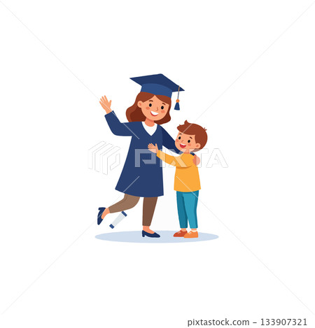 Celebrating graduation day a student's achievement and a heartwarming embrace with younger sibling 133907321